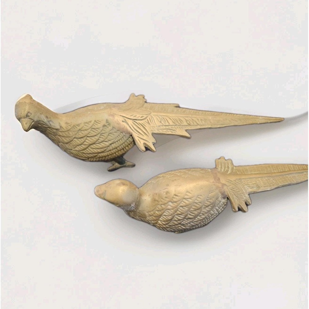 Vtg Set of 2 Brass Pheasant Bird Figures Statues 13" KIMCO Dove Quail Partridge
